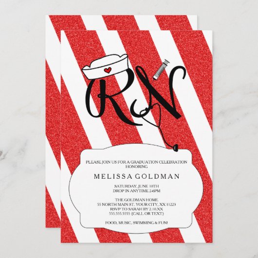Het afstuderen RN verpleegster nodigt het leuke ro Kaart (Voorkant / Achterkant)