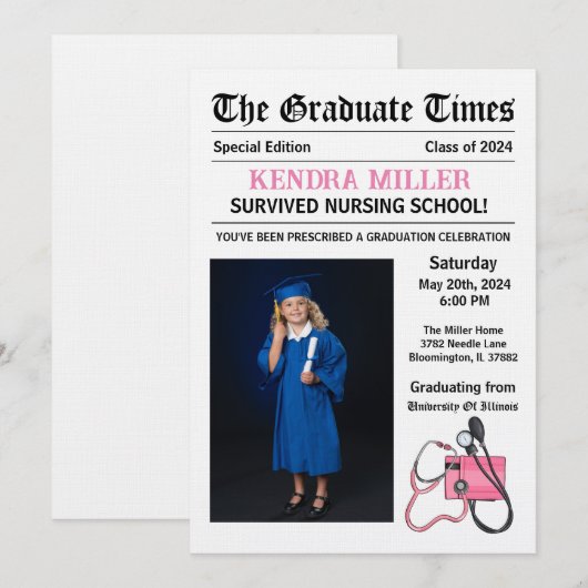 Het Afstuderen Times Nursing Afstuderen Kaart (Voorkant / Achterkant)