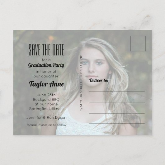 Het Afstuderen van de foto sparen de Datum Briefkaart (Achterkant)