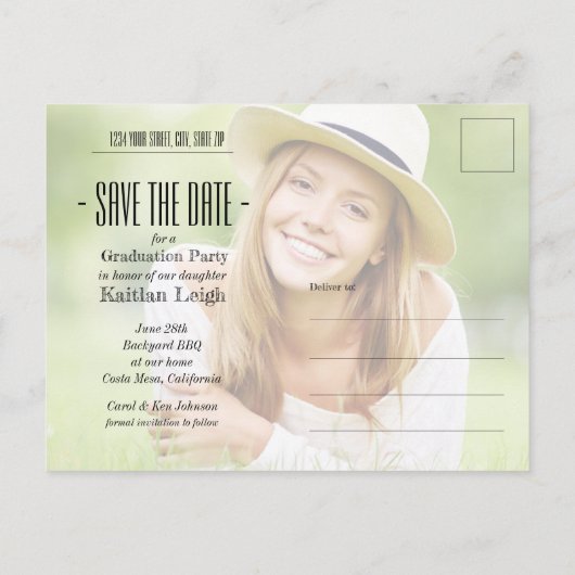 Het Afstuderen van de Foto van de Tekst van de Koe Briefkaart (Achterkant)