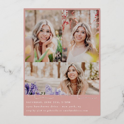 Het Afstuderen van de Foto van Scripted Snapshots Folie Uitnodiging (Achterkant)