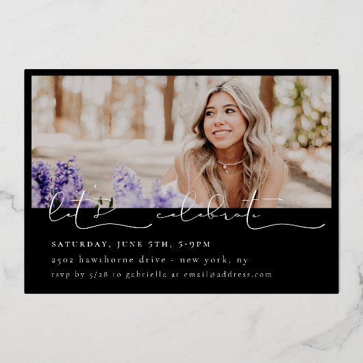 Het Afstuderen van de Foto van Scripted Snapshots Folie Uitnodiging (Achterkant)