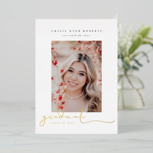 Het Afstuderen van de Foto van Scripted Snapshots Folie Uitnodiging (Staand Voorkant)