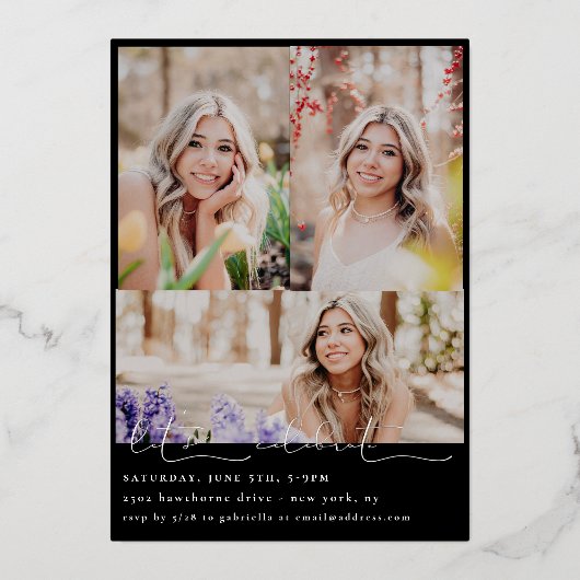 Het Afstuderen van de Foto van Scripted Snapshots Folie Uitnodiging (Achterkant)