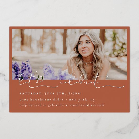 Het Afstuderen van de Foto van Scripted Snapshots Folie Uitnodiging (Achterkant)