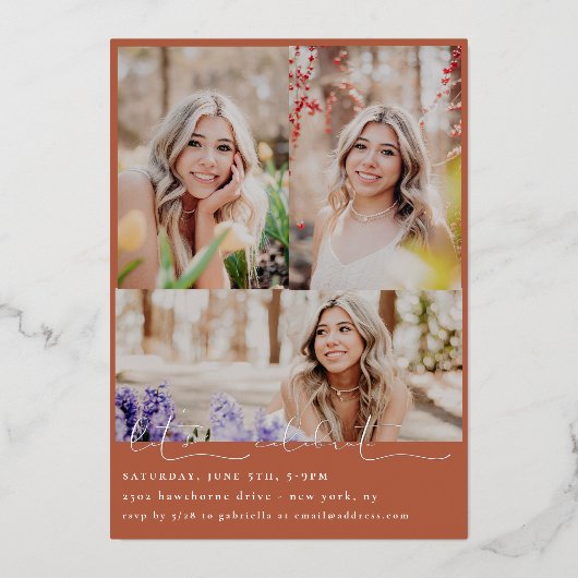 Het Afstuderen van de Foto van Scripted Snapshots Folie Uitnodiging (Achterkant)