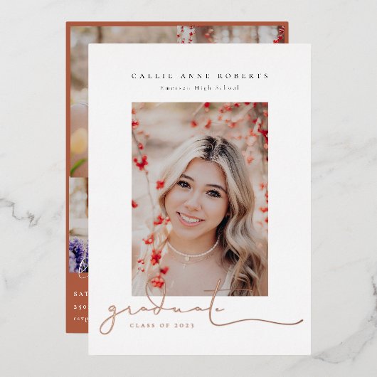 Het Afstuderen van de Foto van Scripted Snapshots Folie Uitnodiging (Voorkant / Achterkant)