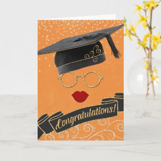 Het Afstuderen van Hipster feliciteert Lips Oranje Kaart (Gele Bloem)