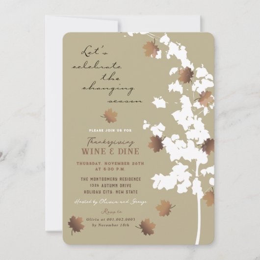 Het afvallen van de herfst laat Thanksgiving Dinne Kaart (Voorkant)