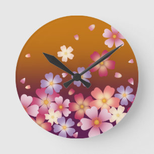 Het afvallen van Sakura Blossom Kimono Style Gold Ronde Klok