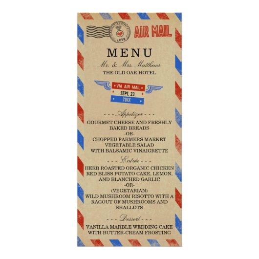 Het  Airmail Wedding Collectie - Menu (Voorkant)