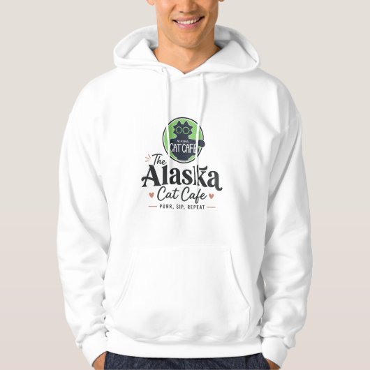 Het Alaska Cat Cafe “Purr, Sip, Repeat” Hoodie (Voorkant)