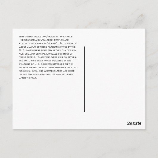 Het Aleut Memorial in Unalaska Briefkaart (Achterkant)