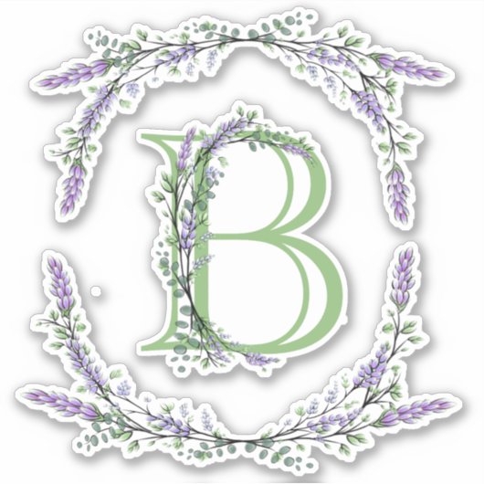 Het alfabet monogram "B" Lavendel Eucalyptus Sticker (Voorkant)