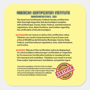 Het American Certification Institute Vierkante Sticker