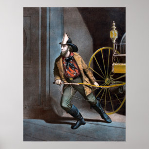 Het Amerikaanse Fireman 1858 Vintage Poster