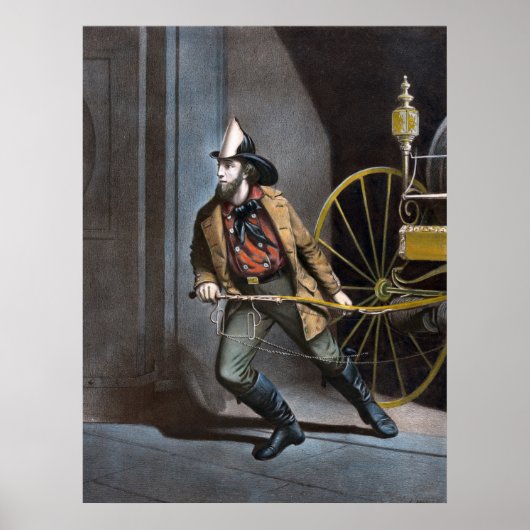 Het Amerikaanse Fireman 1858 Vintage Poster (Voorkant)