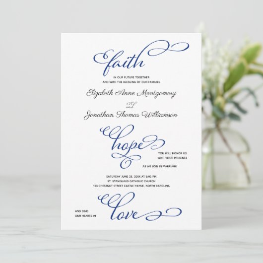 Het Anchor Faith Hope Love Script Wedding Kaart (Staand voorkant)