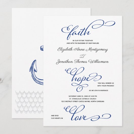 Het Anchor Faith Hope Love Script Wedding Kaart (Voorkant / Achterkant)
