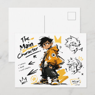 Het Anime-Style Hoofdpersonage Koel Kunstwerk Briefkaart