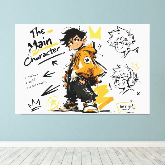Het Anime-Style Hoofdpersonage Koel Kunstwerk Canvas Afdruk (Insitu (Houten vloer))