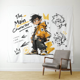 Het Anime-Style Hoofdpersonage Koel Kunstwerk Wandkleed