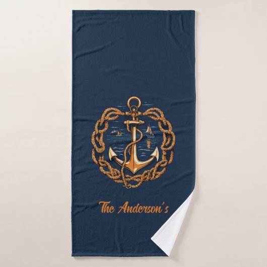 Het anker van het nautische gouden schip bad handdoek (Badhanddoek)