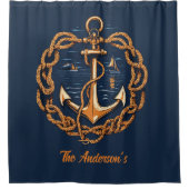 Het anker van het nautische gouden schip douchegordijn (Voorkant)