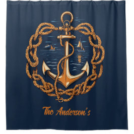 Het anker van het nautische gouden schip douchegordijn