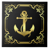 Het ankersilhouet van het nautische schip/goud/zwa tegeltje (Voorkant)