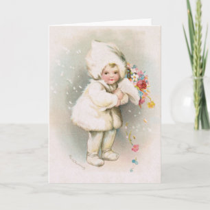 Het antiek Baby van de Sneeuw van de Winter & het Feestdagen Kaart