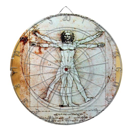 Het Antiek perkamentegment VITRUVIAN MAN Dartbord (Voorkant)