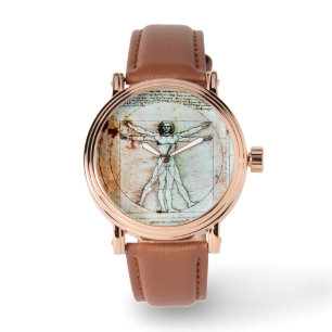 Het Antiek perkamentegment VITRUVIAN MAN Horloge