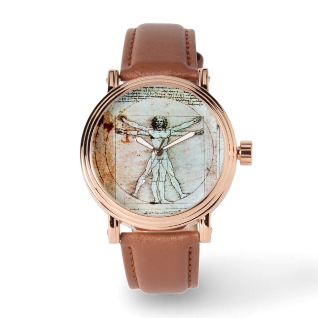 Het Antiek perkamentegment VITRUVIAN MAN Horloge (Voorkant)