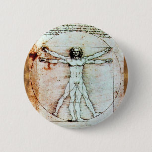 Het Antiek perkamentegment VITRUVIAN MAN Ronde Button 5,7 Cm