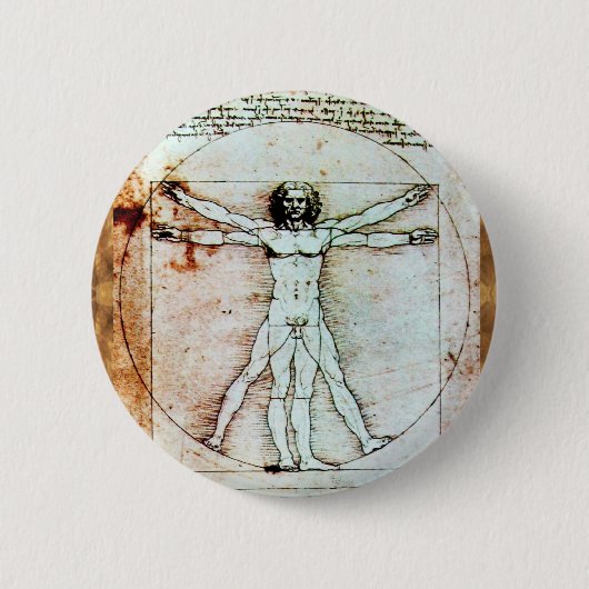 Het Antiek perkamentegment VITRUVIAN MAN Ronde Button 5,7 Cm (Voorkant)