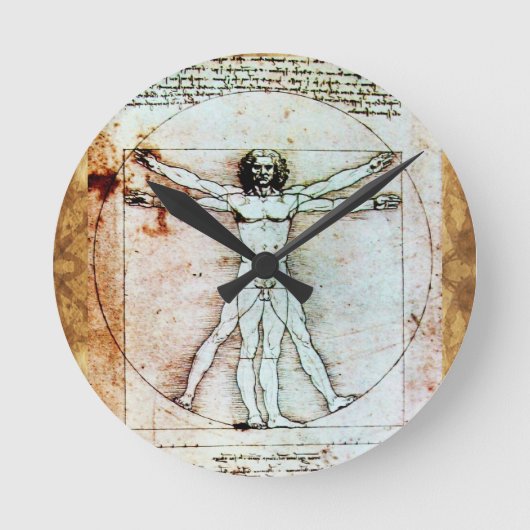 Het Antiek perkamentegment VITRUVIAN MAN Ronde Klok (Voorkant)