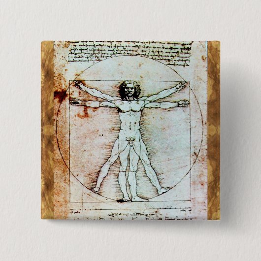 Het Antiek perkamentegment VITRUVIAN MAN Vierkante Button 5,1 Cm (Voorkant)