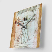 Het Antiek perkamentegment VITRUVIAN MAN Vierkante Klok (Hoek)