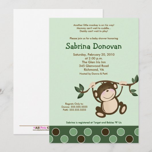 Het apen Spel in Groen baby shower nodigt 5 x7 uit Kaart (Voorkant / Achterkant)