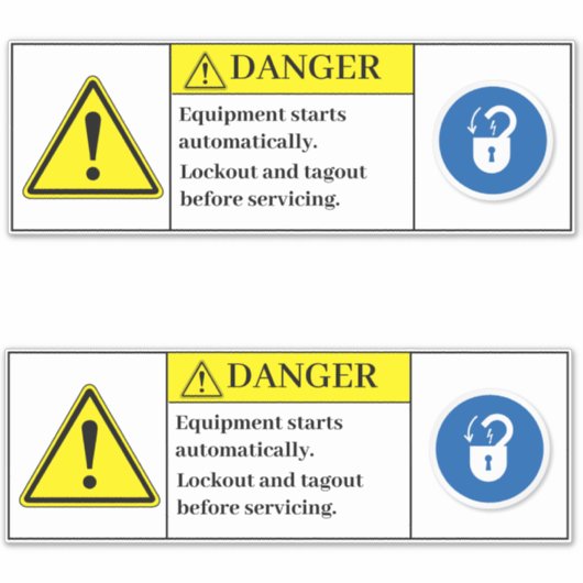 Het Apparatuur van het gevaar begint automatisch E Sticker (Voorkant)