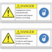 Het Apparatuur van het gevaar begint automatisch E Sticker (Voorkant)