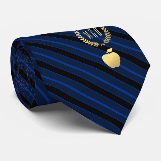 Het Apple Monogram van de leraar Deep Blue Striped Stropdas (Opgerold)