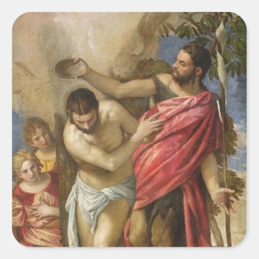 Het aptisme van Christus Vierkante Sticker (Voorkant)