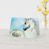 Het Arabische Portret van het Paard in Blauw Leeg Kaart (Gele Bloem)