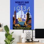 Het  Art Deco Chicago 1934 World's Fair Poster<br><div class="desc">Ik vond dit mooie Vintage Chicago 1934 World's Fair Poster en dacht dat het een geweldige briefkaart zou maken. Ook beschikbaar als kunstdruk.</div>