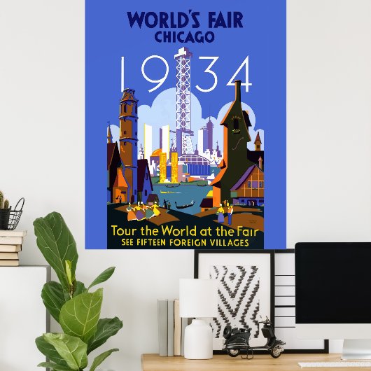 Het  Art Deco Chicago 1934 World's Fair Poster (Thuiskantoor)
