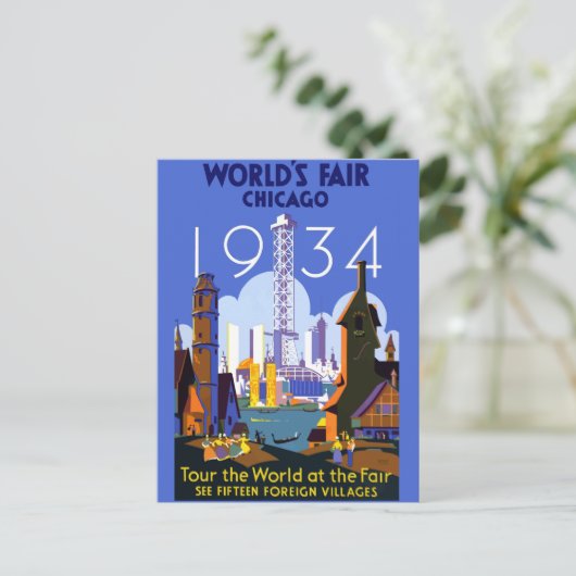 Het  Art Deco Chicago 1934 World's Fair Poster Briefkaart (Staand voorkant)