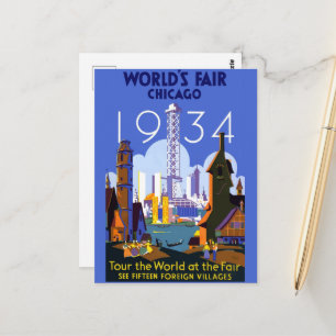 Het  Art Deco Chicago 1934 World's Fair Poster Briefkaart