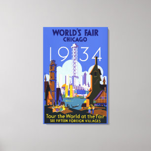 Het  Art Deco Chicago 1934 World's Fair Poster Canvas Afdruk